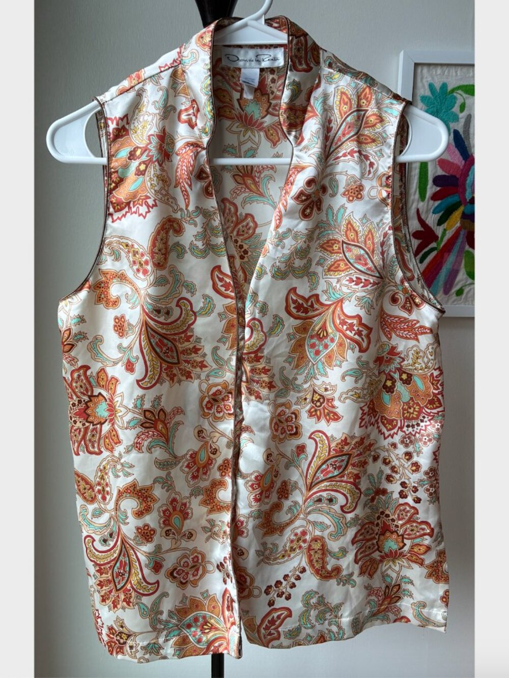 Oscar de la Renta Paisley Orange Sleeveless Top - Size S
